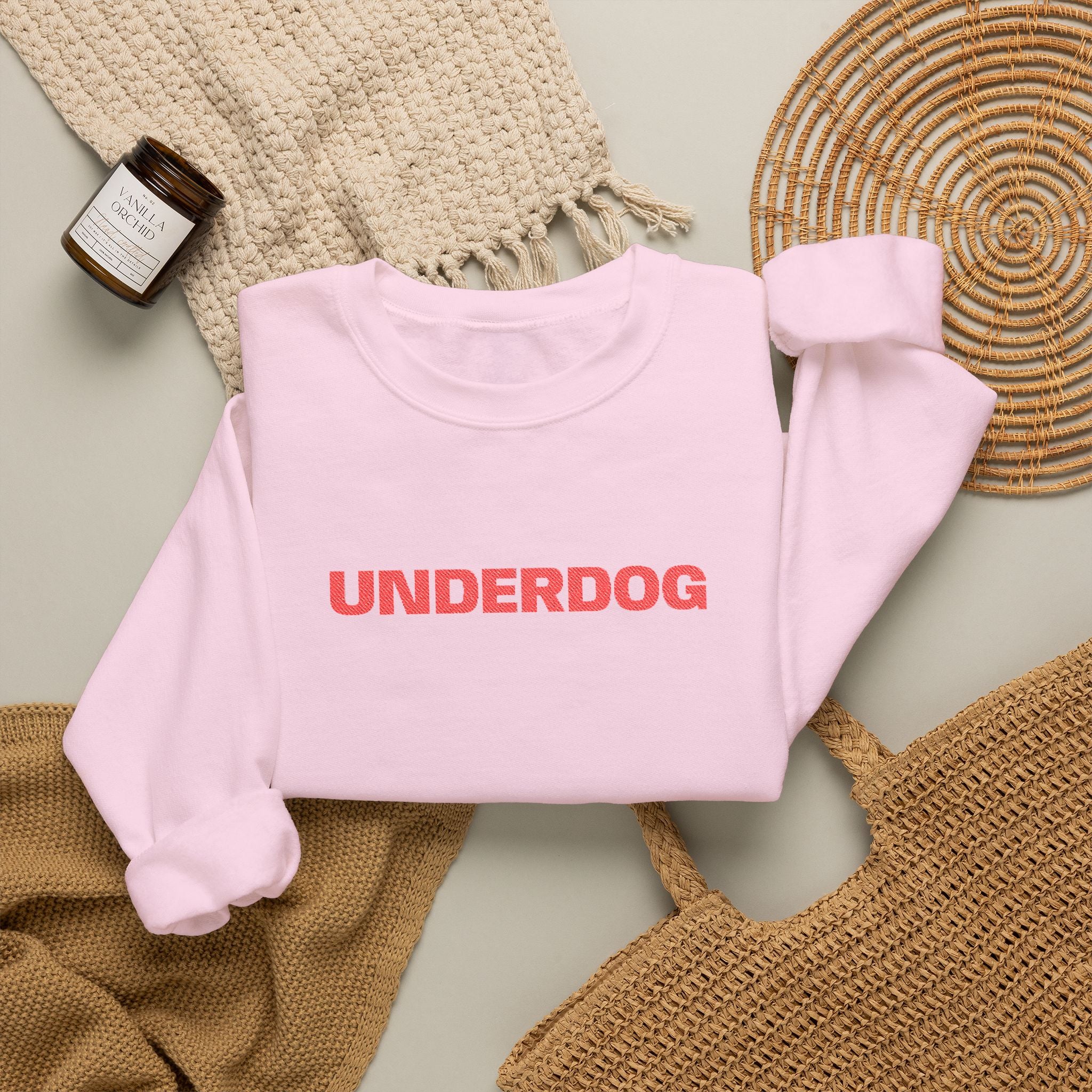 Underdog Crewneck Sweatshirt — Retro Red Text Graphic
