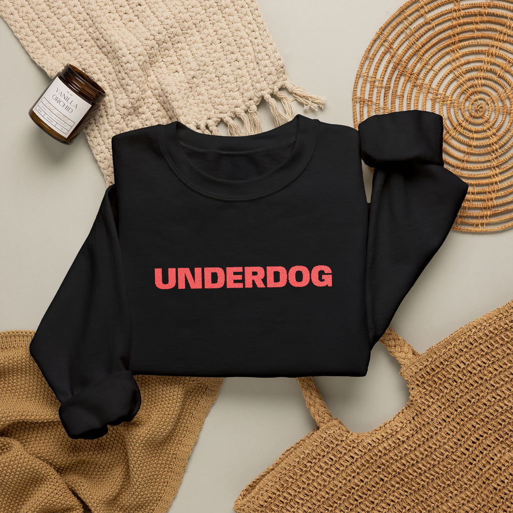 Underdog Crewneck Sweatshirt — Retro Red Text Graphic